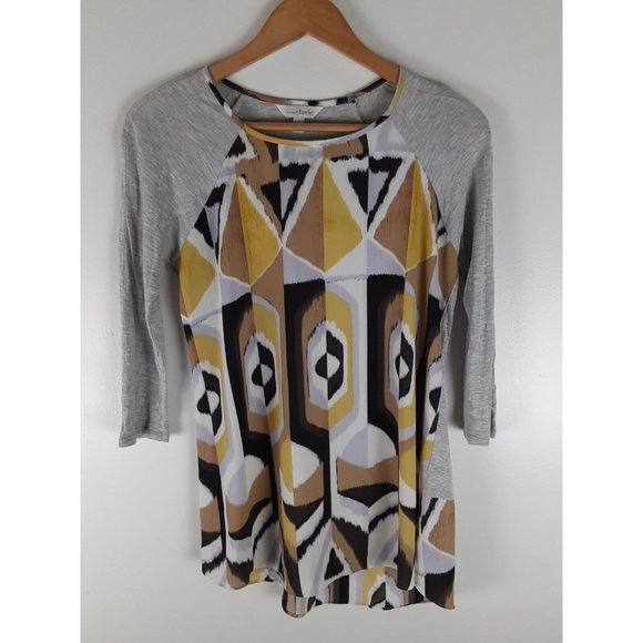 Charming Charlie Women's Gray Abstract Print 3/4 Sleeve Raglan Top Shirt S - Picture 1 of 7